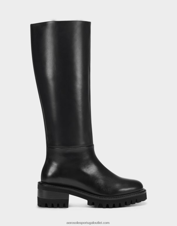 mulheres bota alta couro preto Aerosoles 0LRLL46