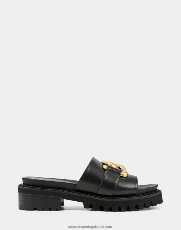 mulheres sandália preta couro Aerosoles 0LRLL309