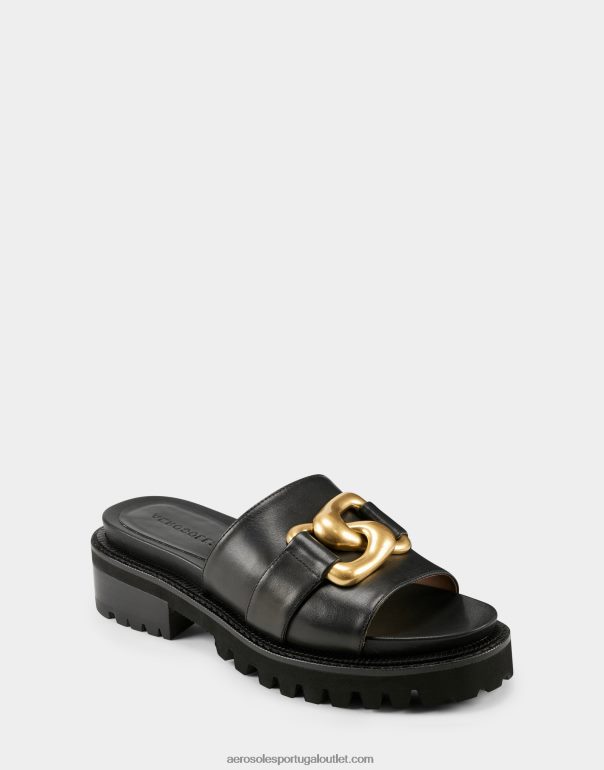 mulheres sandália preta couro Aerosoles 0LRLL309