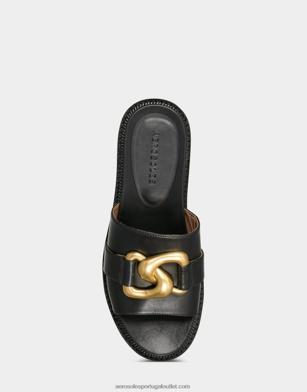 mulheres sandália preta couro Aerosoles 0LRLL309