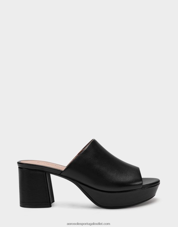 mulheres sandália preta couro Aerosoles 0LRLL393