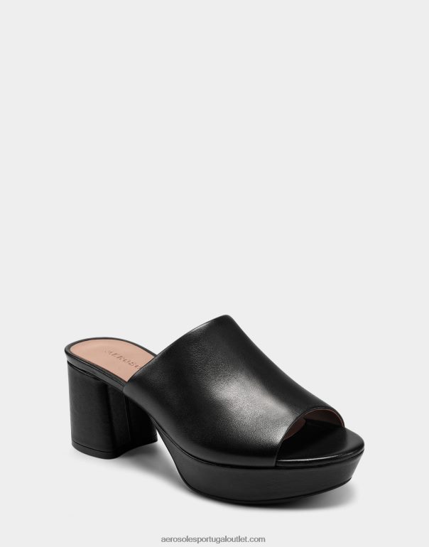 mulheres sandália preta couro Aerosoles 0LRLL393