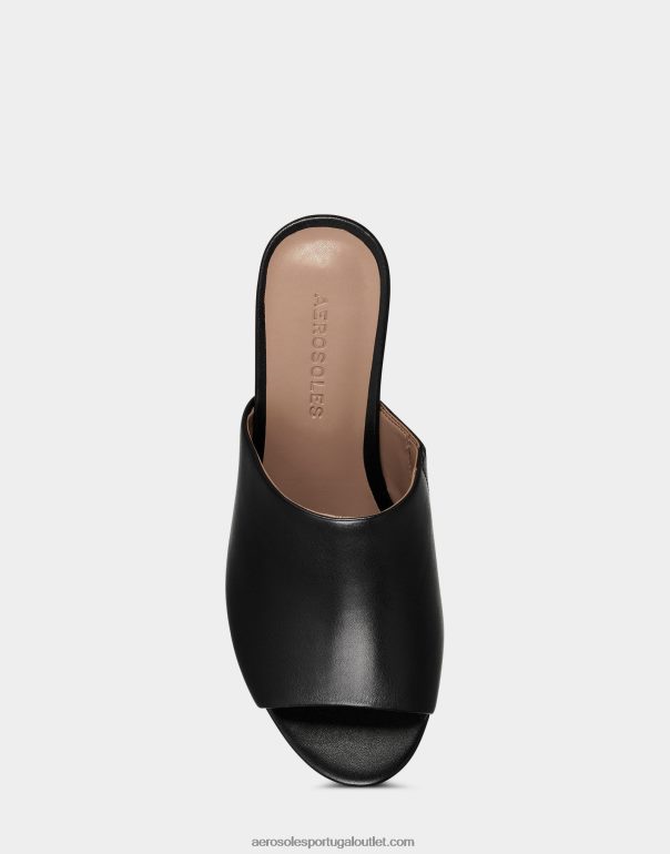 mulheres sandália preta couro Aerosoles 0LRLL393