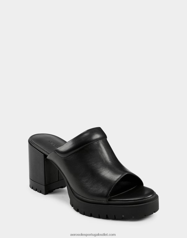 mulheres sandália preta couro Aerosoles 0LRLL394