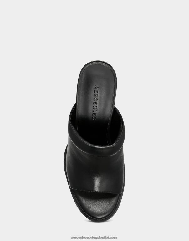 mulheres sandália preta couro Aerosoles 0LRLL394