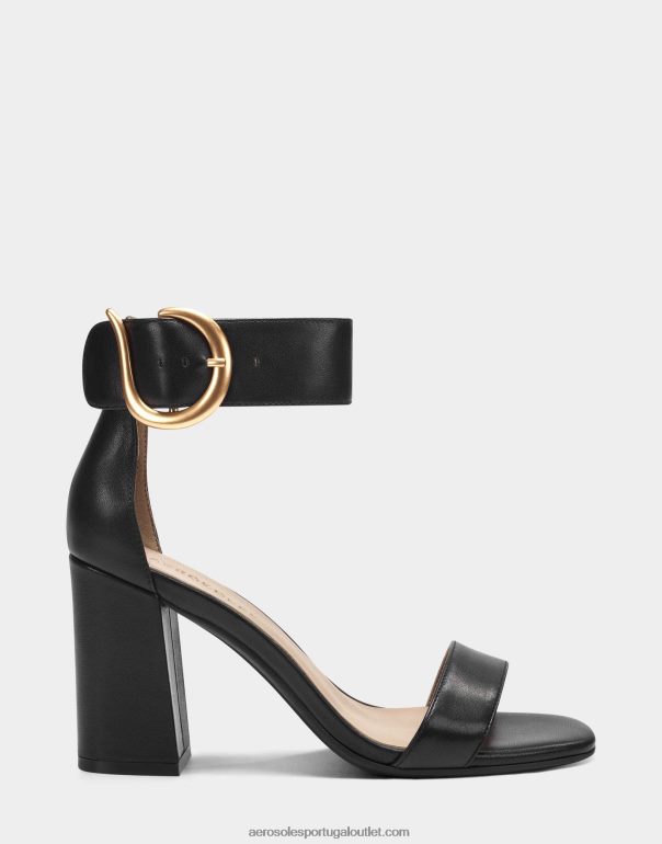 mulheres sandália preta couro Aerosoles 0LRLL439