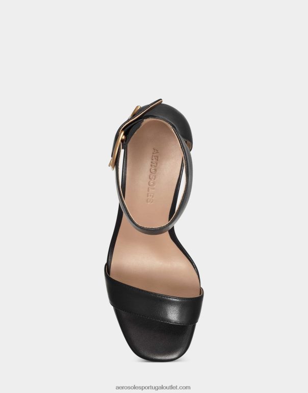 mulheres sandália preta couro Aerosoles 0LRLL439