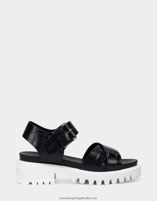 mulheres sandália preta couro croco Aerosoles 0LRLL476