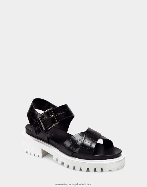 mulheres sandália preta couro croco Aerosoles 0LRLL476