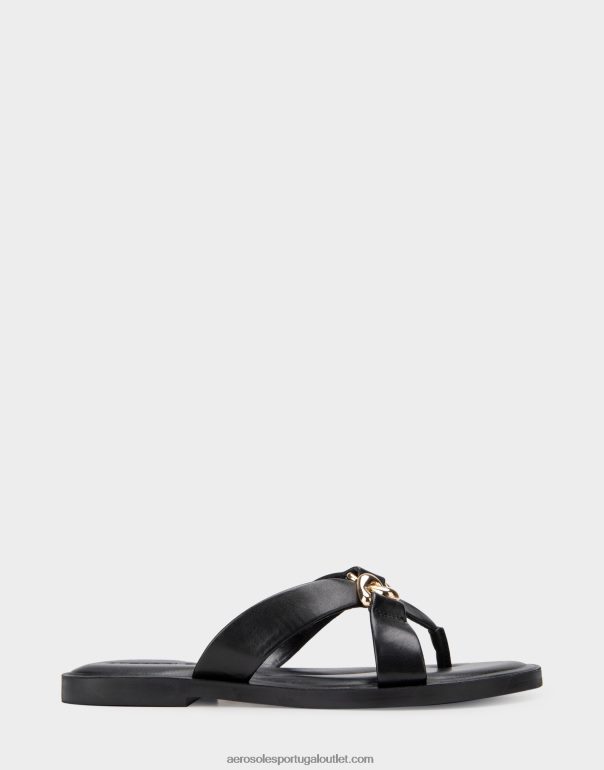 mulheres sandália preta couro legítimo Aerosoles 0LRLL458