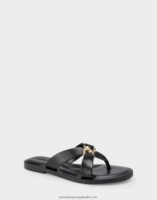 mulheres sandália preta couro legítimo Aerosoles 0LRLL458