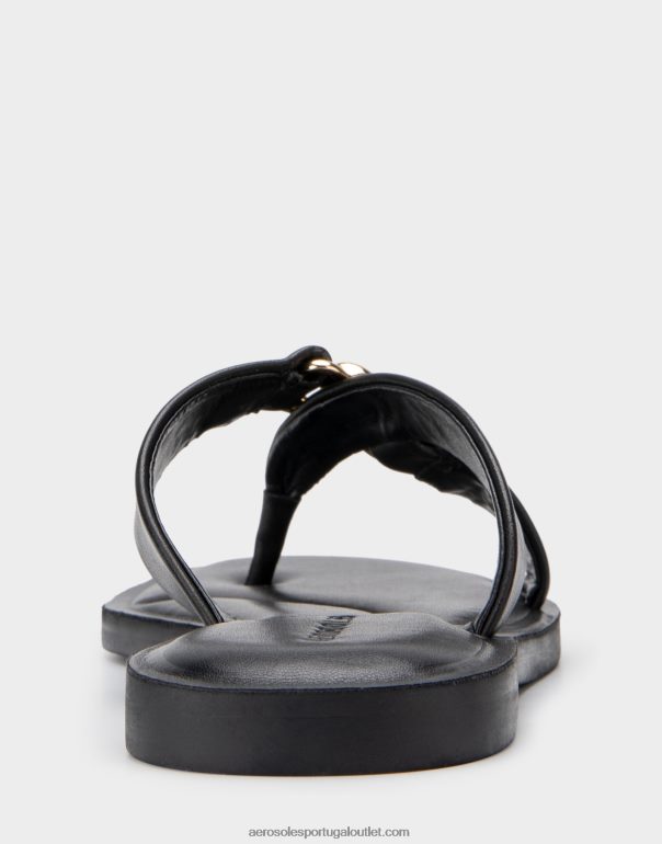 mulheres sandália preta couro legítimo Aerosoles 0LRLL458