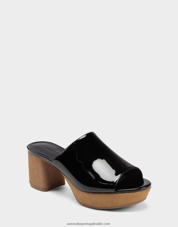 mulheres sandália preta patente Aerosoles 0LRLL383