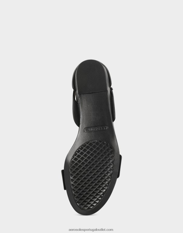 mulheres sandália cunha couro preto Aerosoles 0LRLL334