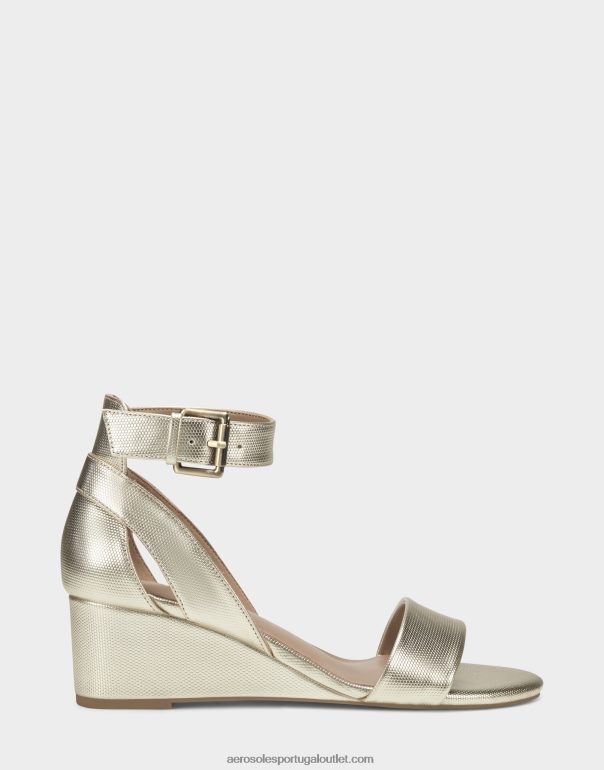 mulheres sandália cunha dourada metálica Aerosoles 0LRLL333