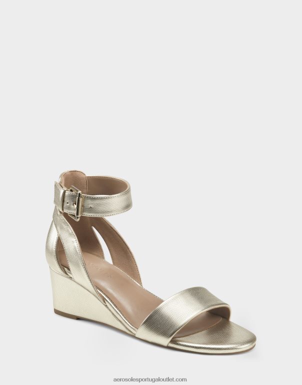 mulheres sandália cunha dourada metálica Aerosoles 0LRLL333