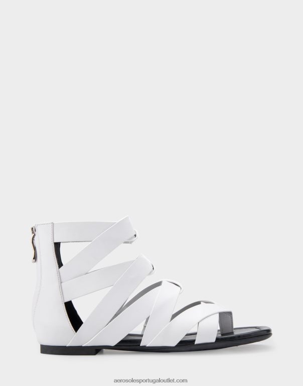 mulheres sandália plana de couro branco Aerosoles 0LRLL411