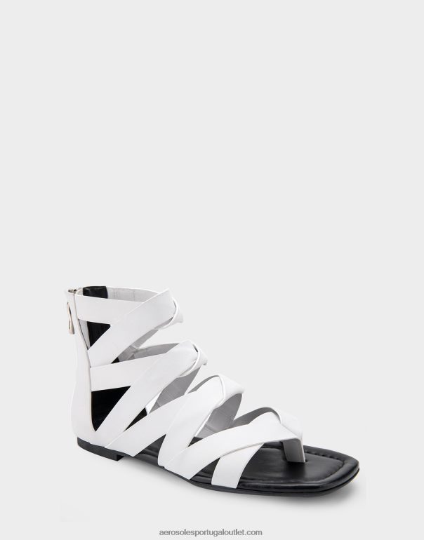 mulheres sandália plana de couro branco Aerosoles 0LRLL411