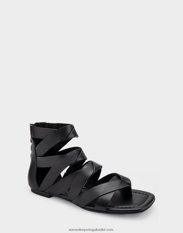 mulheres sandália rasa couro preto Aerosoles 0LRLL409