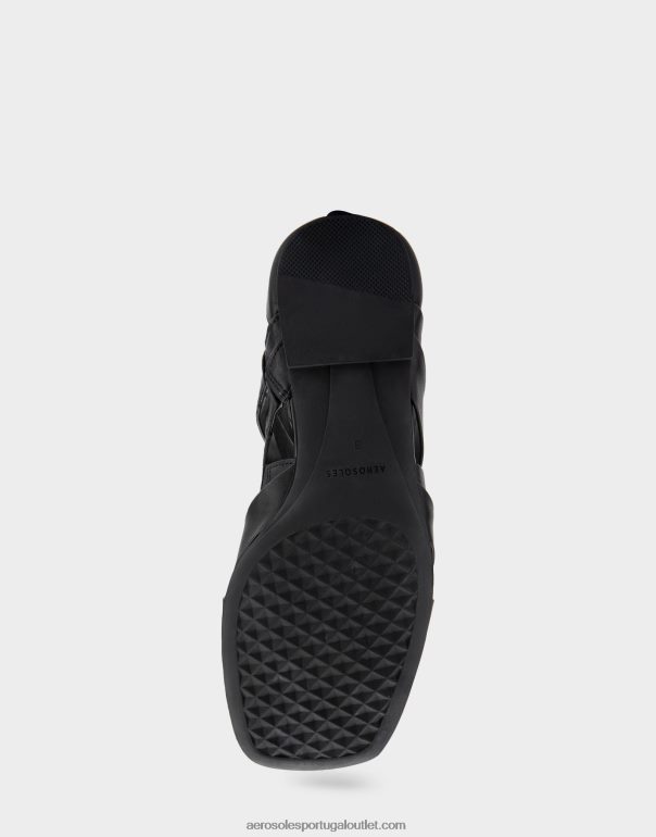 mulheres sandália rasa couro preto Aerosoles 0LRLL409