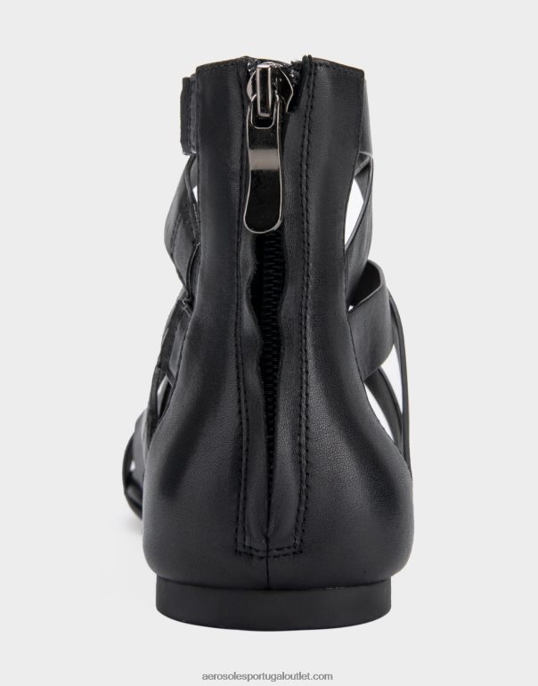 mulheres sandália rasa couro preto Aerosoles 0LRLL409