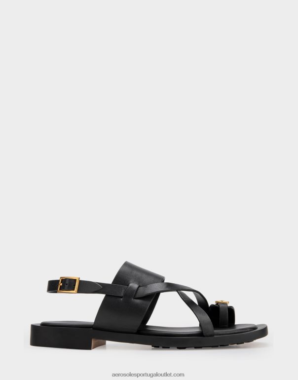 mulheres sandália rasa couro preto Aerosoles 0LRLL413