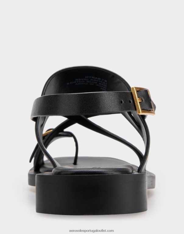 mulheres sandália rasa couro preto Aerosoles 0LRLL413