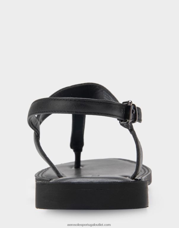 mulheres sandália rasa couro preto Aerosoles 0LRLL453