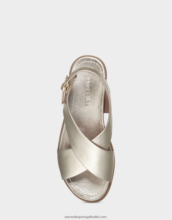 mulheres sandália rasa couro sintético dourado Aerosoles 0LRLL471