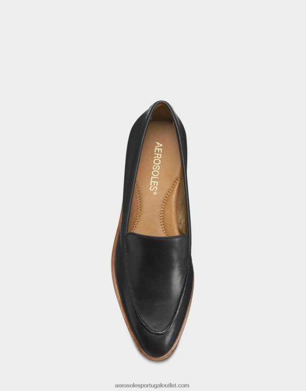 mulheres mocassim couro preto Aerosoles 0LRLL143