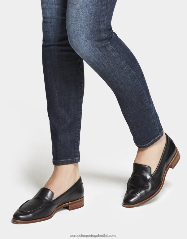 mulheres mocassim couro preto Aerosoles 0LRLL143