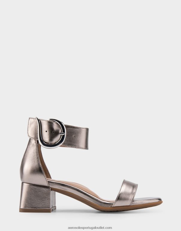 mulheres sandália salto alto couro metalizado prata Aerosoles 0LRLL415