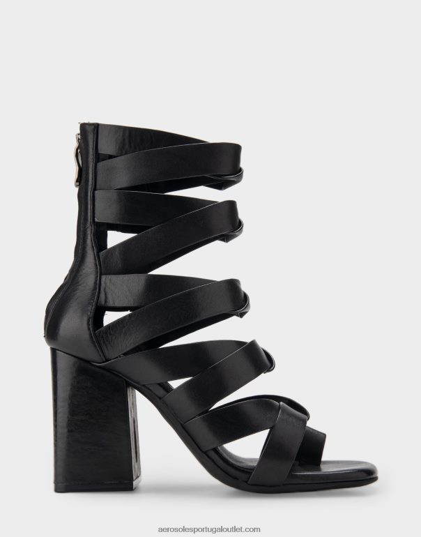 mulheres sandália salto alto couro preto Aerosoles 0LRLL407