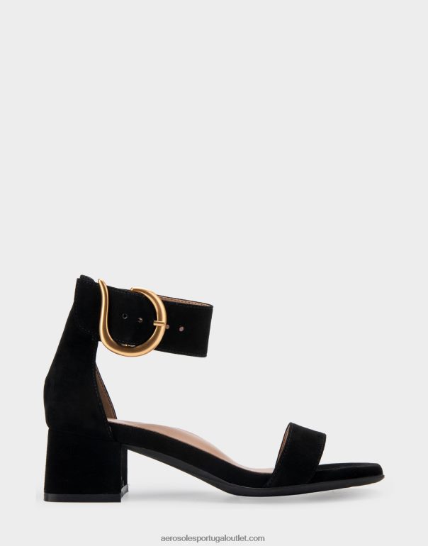 mulheres sandália salto grosso camurça preta Aerosoles 0LRLL414